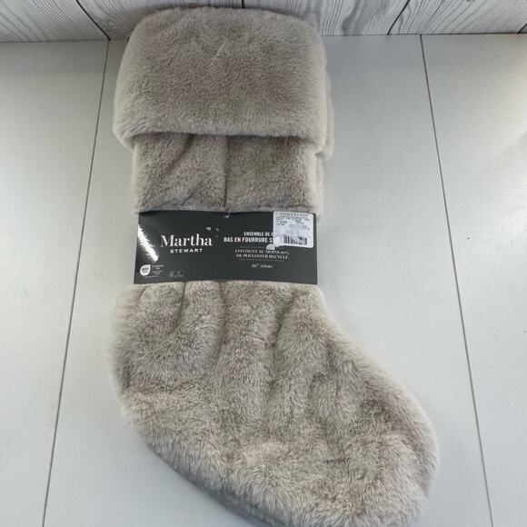 HTF Martha Stewart Home Faux Fur Stocking Set of 2 Tan/Beige 22" Christmas - Picture 6 of 7